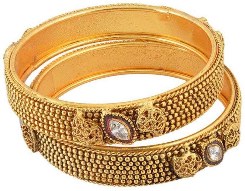 

Fashion For Sure Gold Brass Bangle for Women - Set of 2 (Size 2 4 B28)