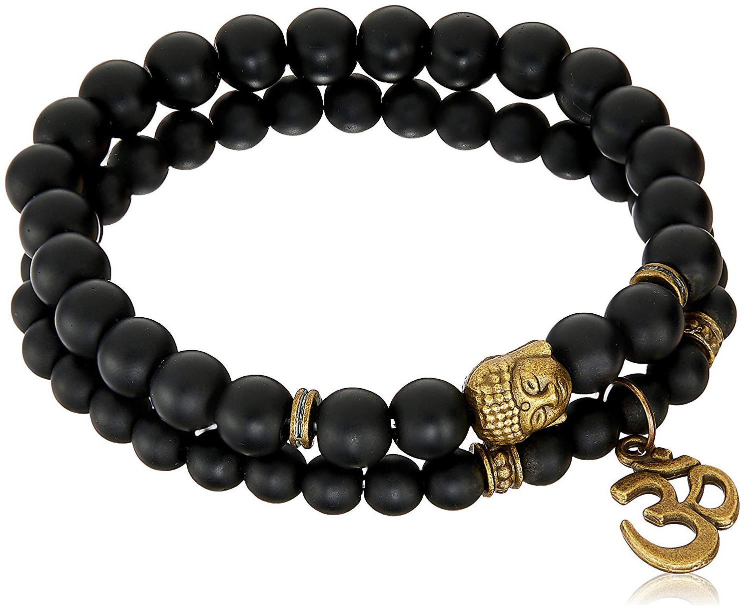 

Fashion for sure Black Lava Stone Golden Buddha Aum Inspired Unblemished Bracelet for Men Women Girls (Bracelet 12 13)