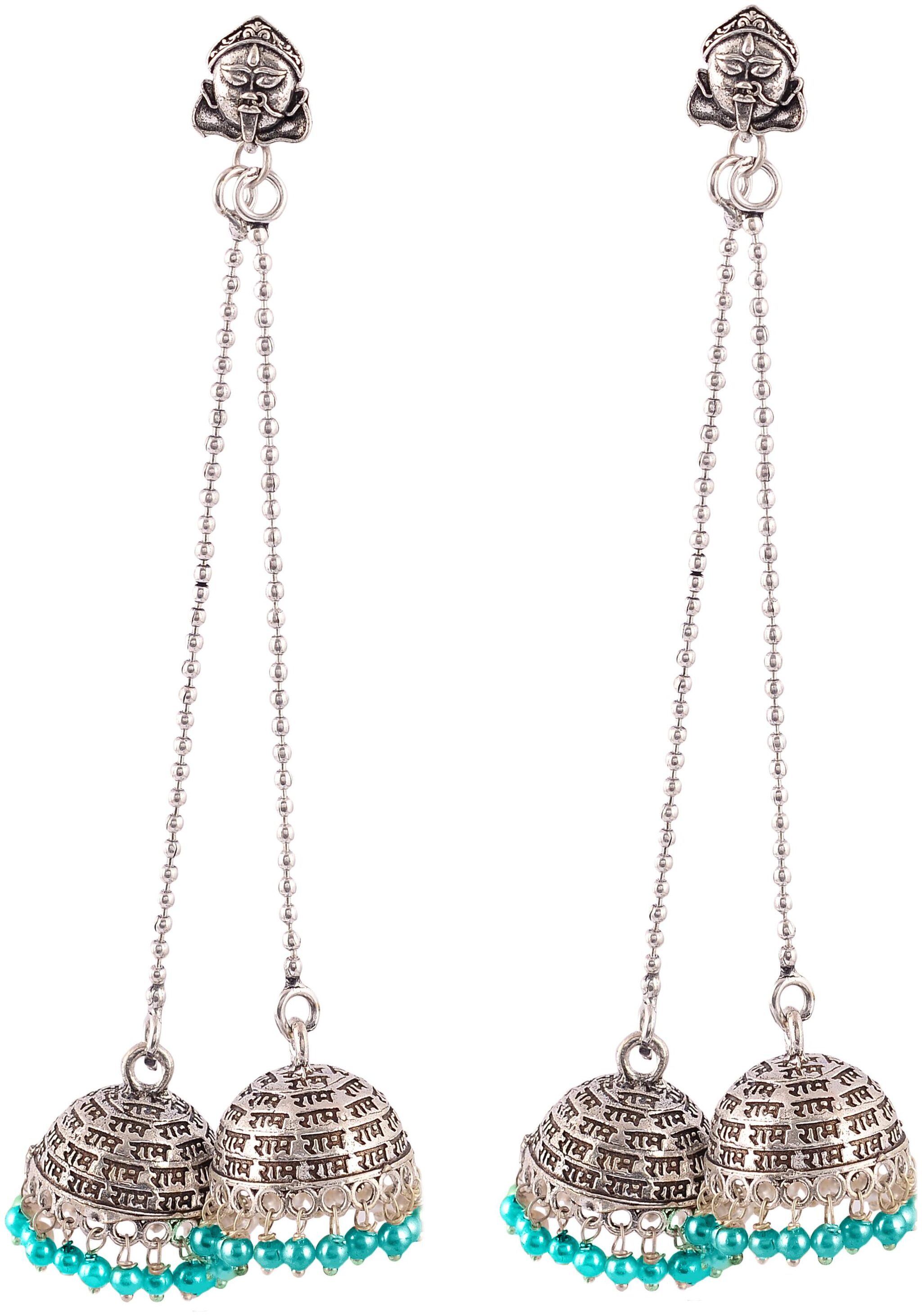 

Fashion for sure Silver Brass Jhumki Earrings For Women (E427 Turquoise)