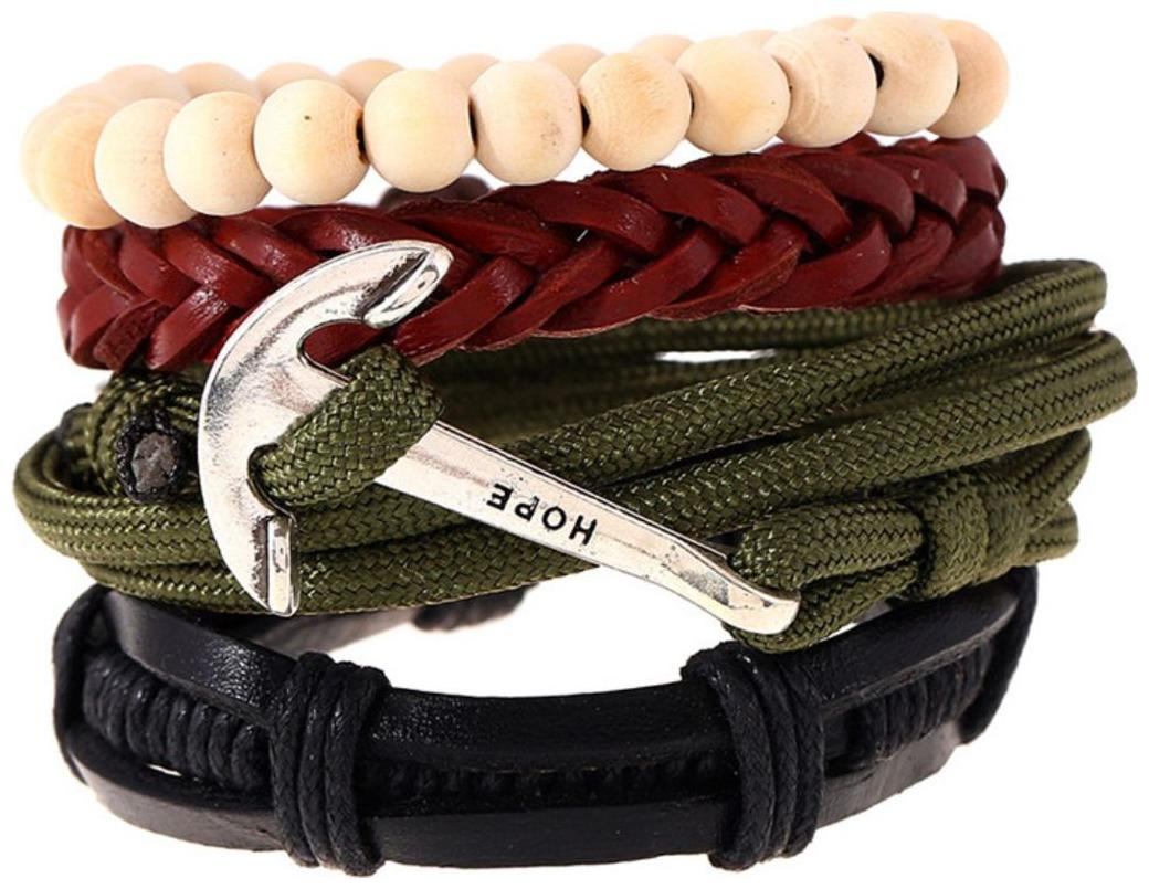 

Fashion for sure woven anchor leather bracelet with hand rope leather bracelet with multilayer suit nautical bracelet (J102)