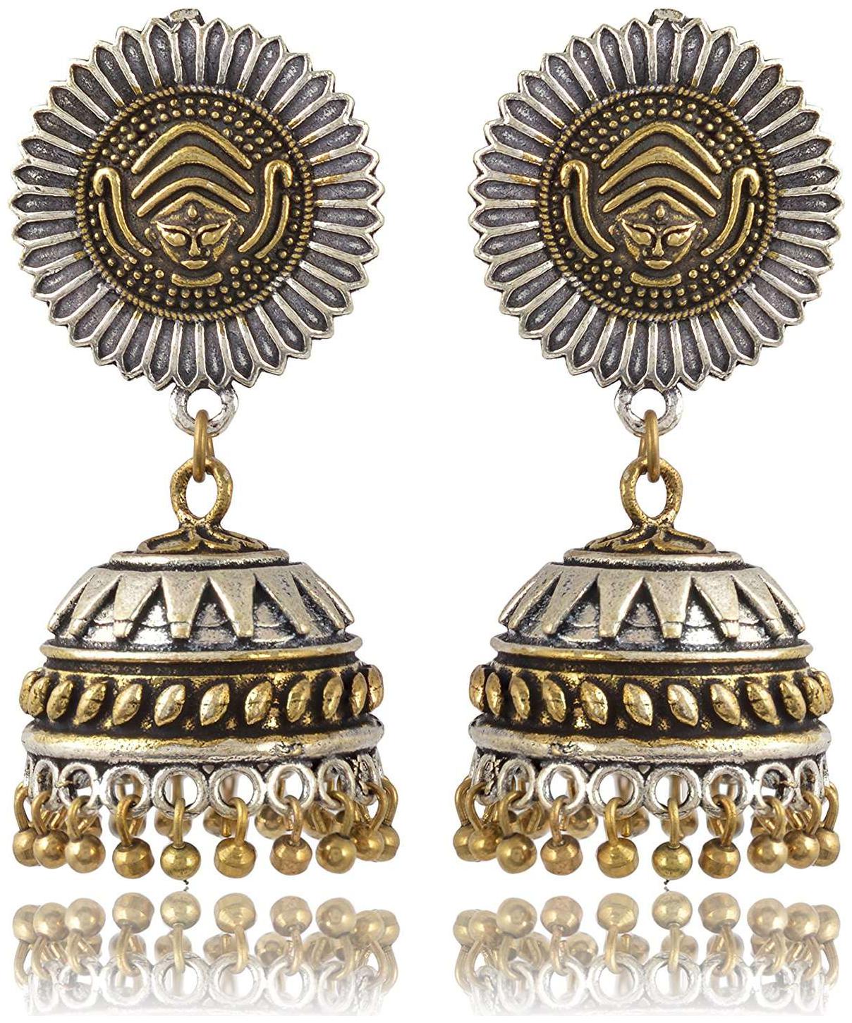 

Fashion For Sure Silver Gold Brass Jhumki Earrings for Women (E201)