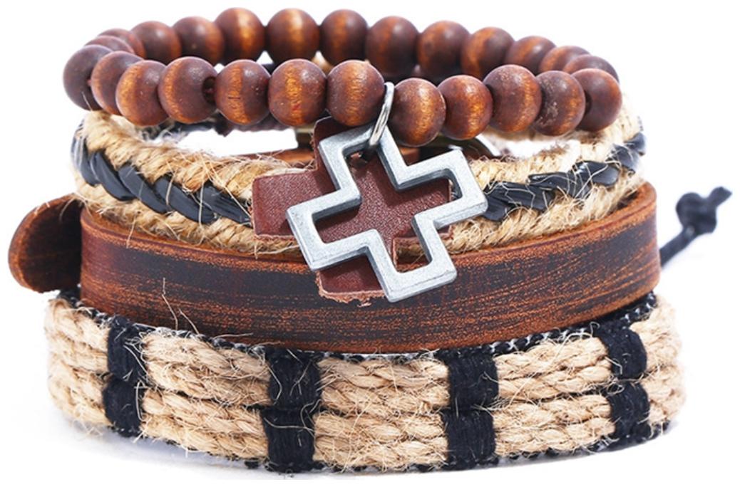 

FASHION FOR SURE men s cross combination bracelet vintage knit leather suit bracelet (J227)