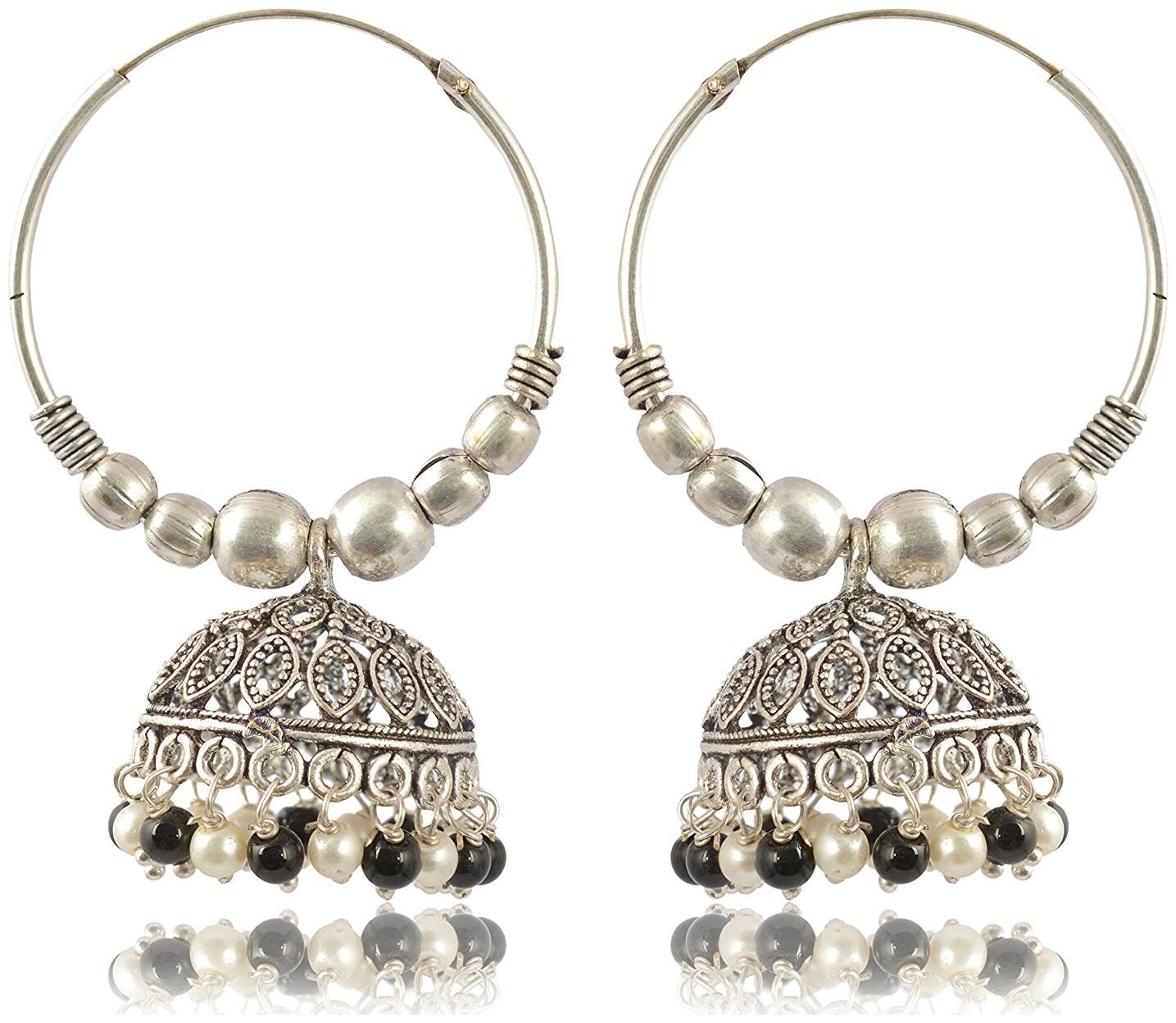

Fashion For Sure Black Oxidized Silver Jhumki Earrings for Women (E220)