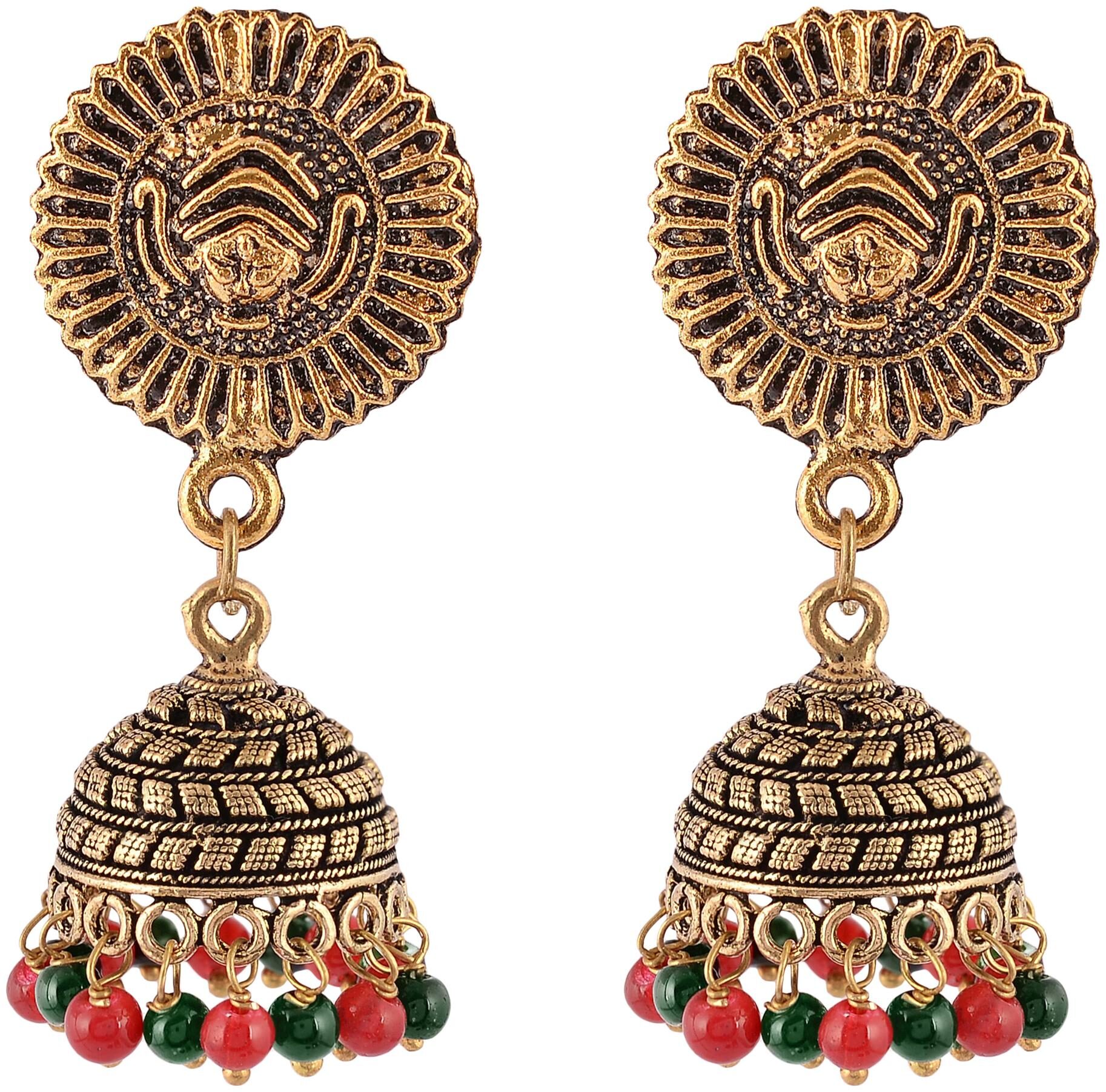 

Fashion for sure Brass Jhumki Earrings For Women (E246 GREEN AND RED)