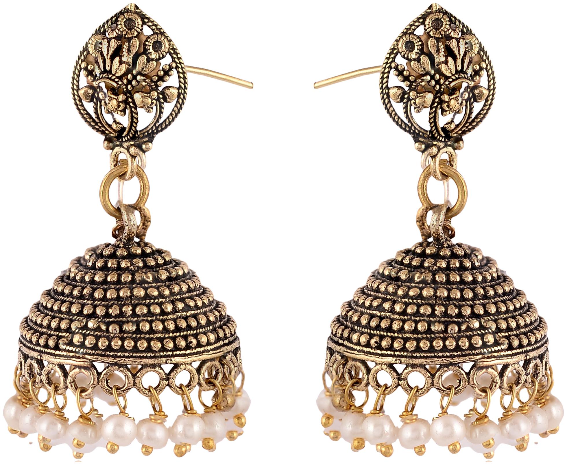 

Fashion for sure Gold and White Brass Jhumki Earrings For Women (E234 1)