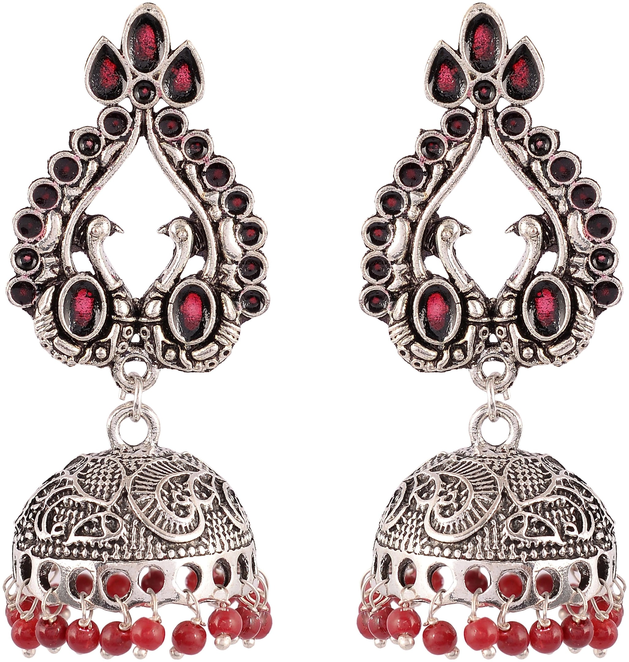 

Fashion for sure Red and Silver Brass Dangle and Drop Earrings For Women (E390)