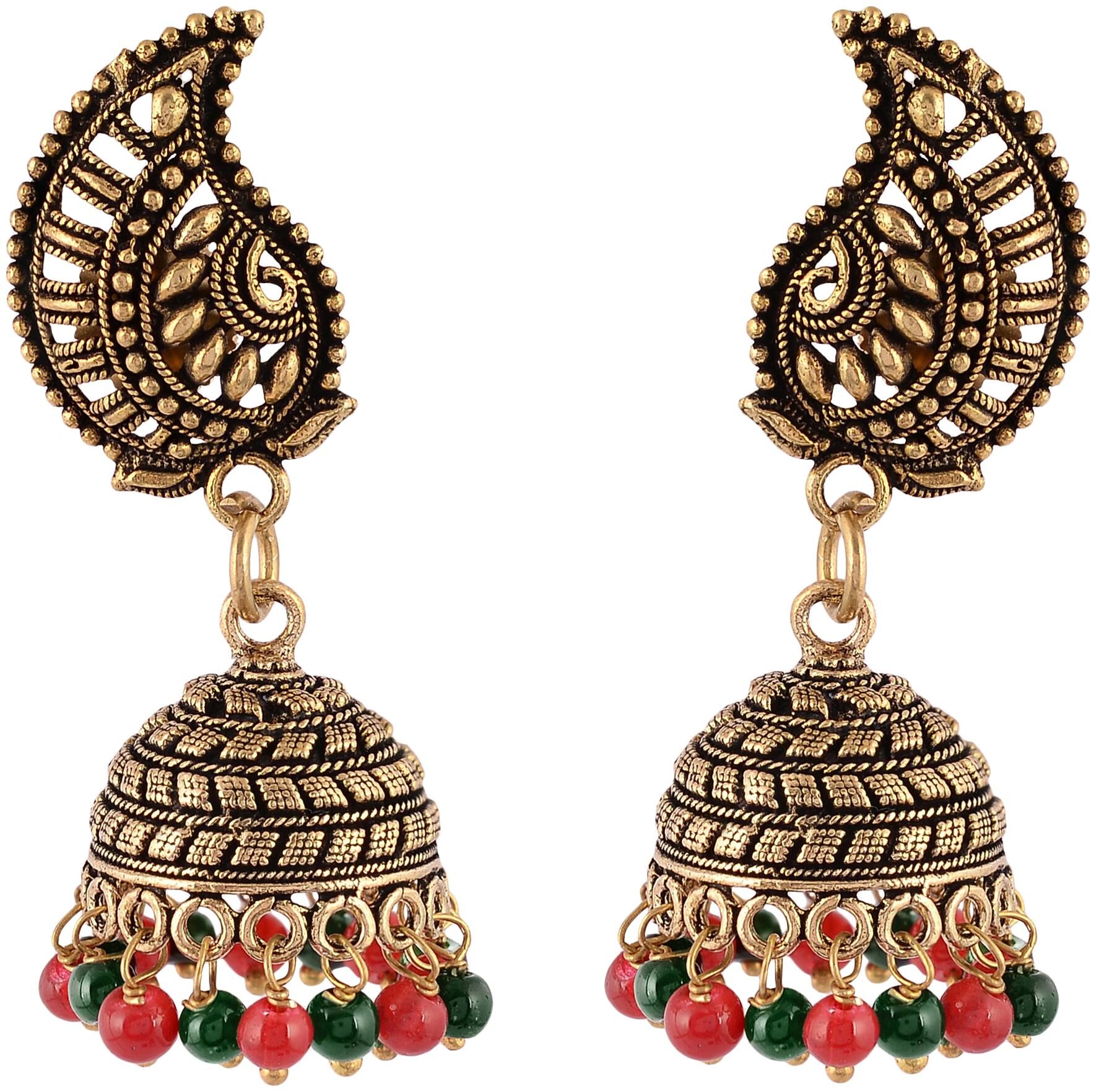 

Fashion for sure Brass Jhumki Earrings For Women (E246 GREEN AND RED)