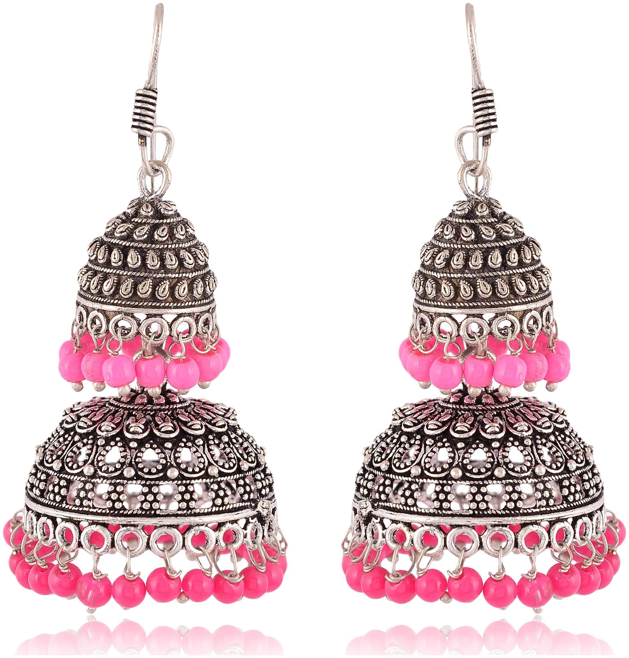 

Fashion for sure Silver and Pink Brass Jhumki Earrings For Women (E215 1)