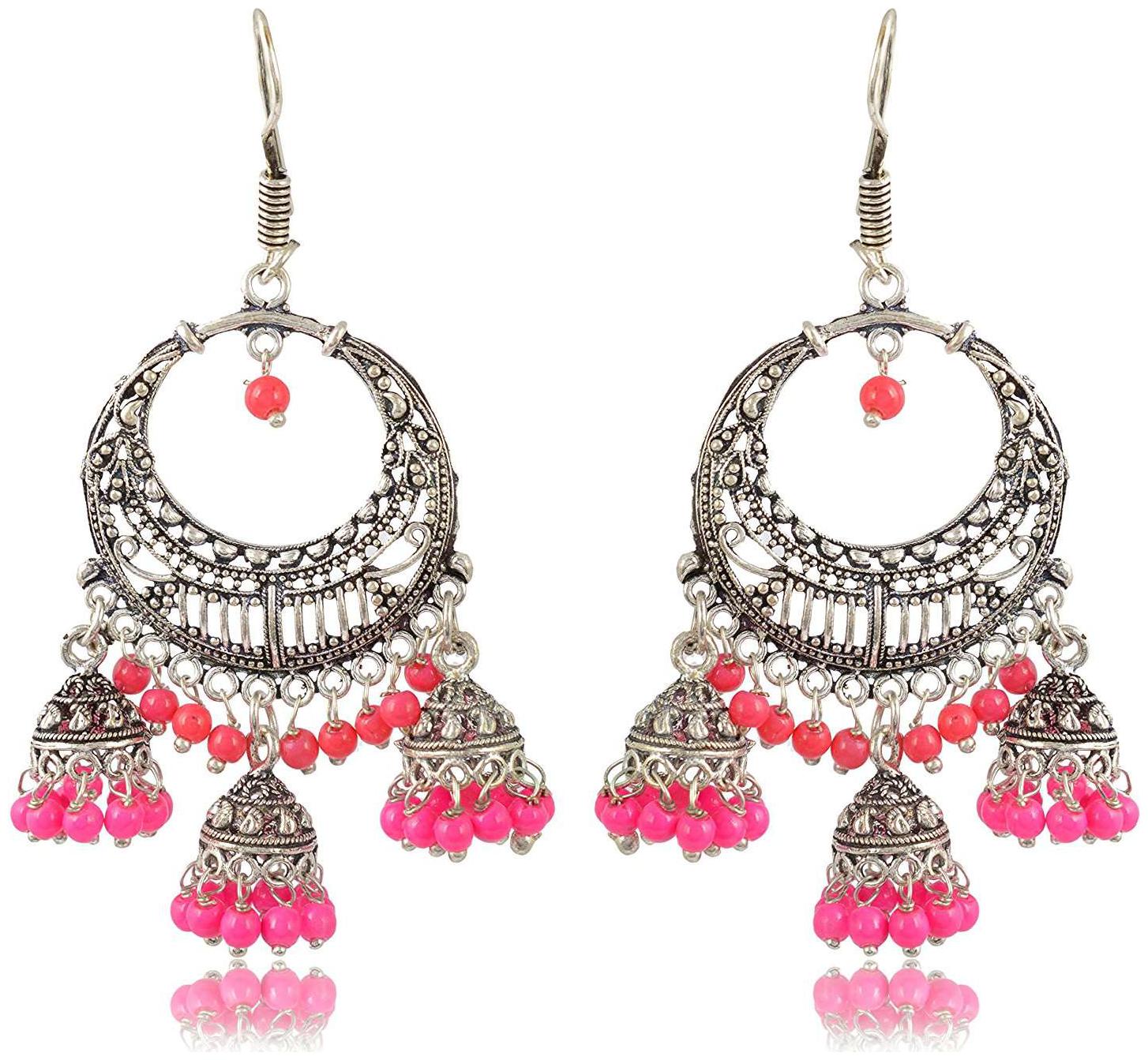 

Fashion For Sure Silver Pink Brass Jhumki Earrings for Women (E192)