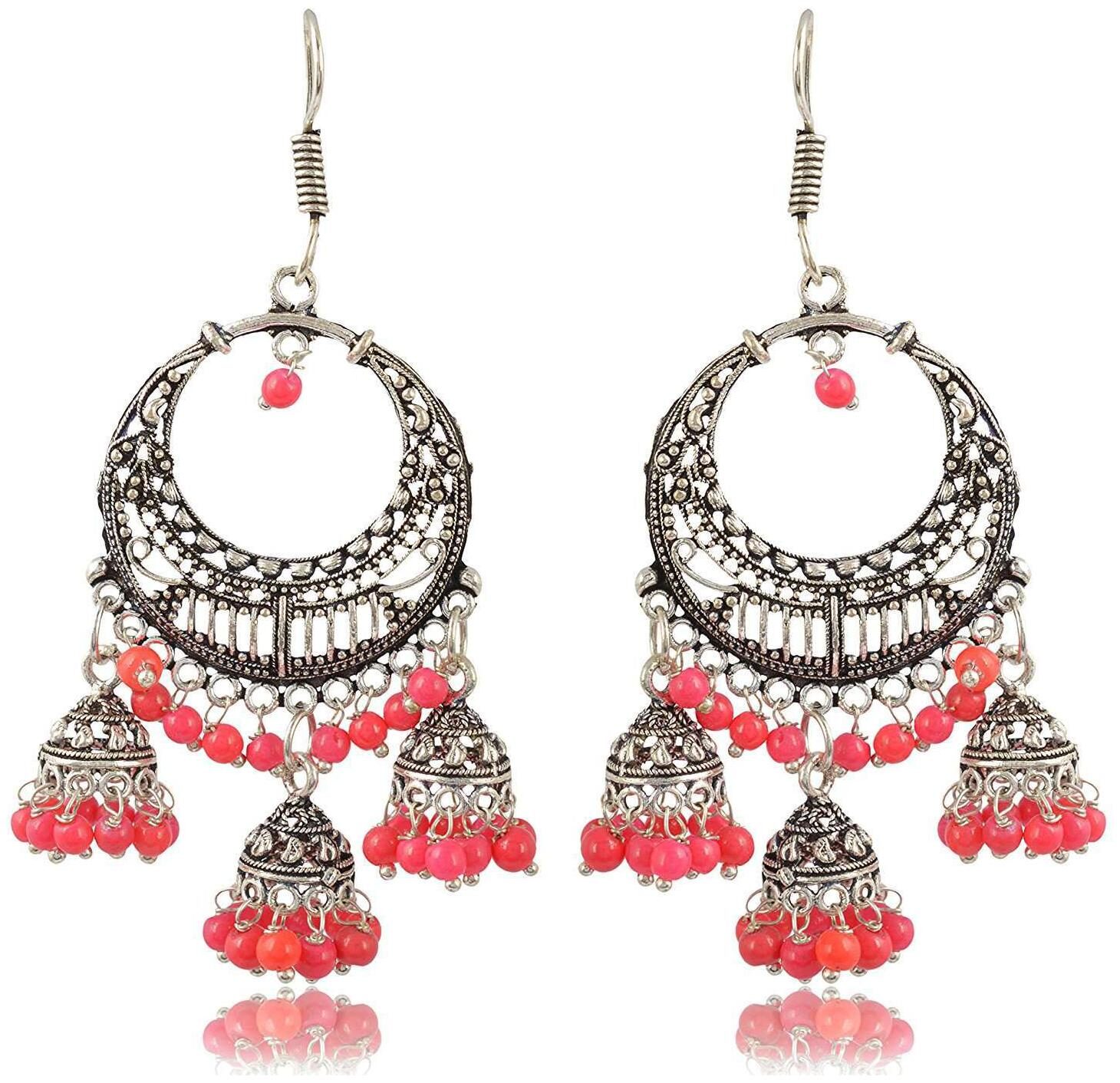 

Fashion For Sure Silver Pink Brass Jhumki Earrings for Women (E188)