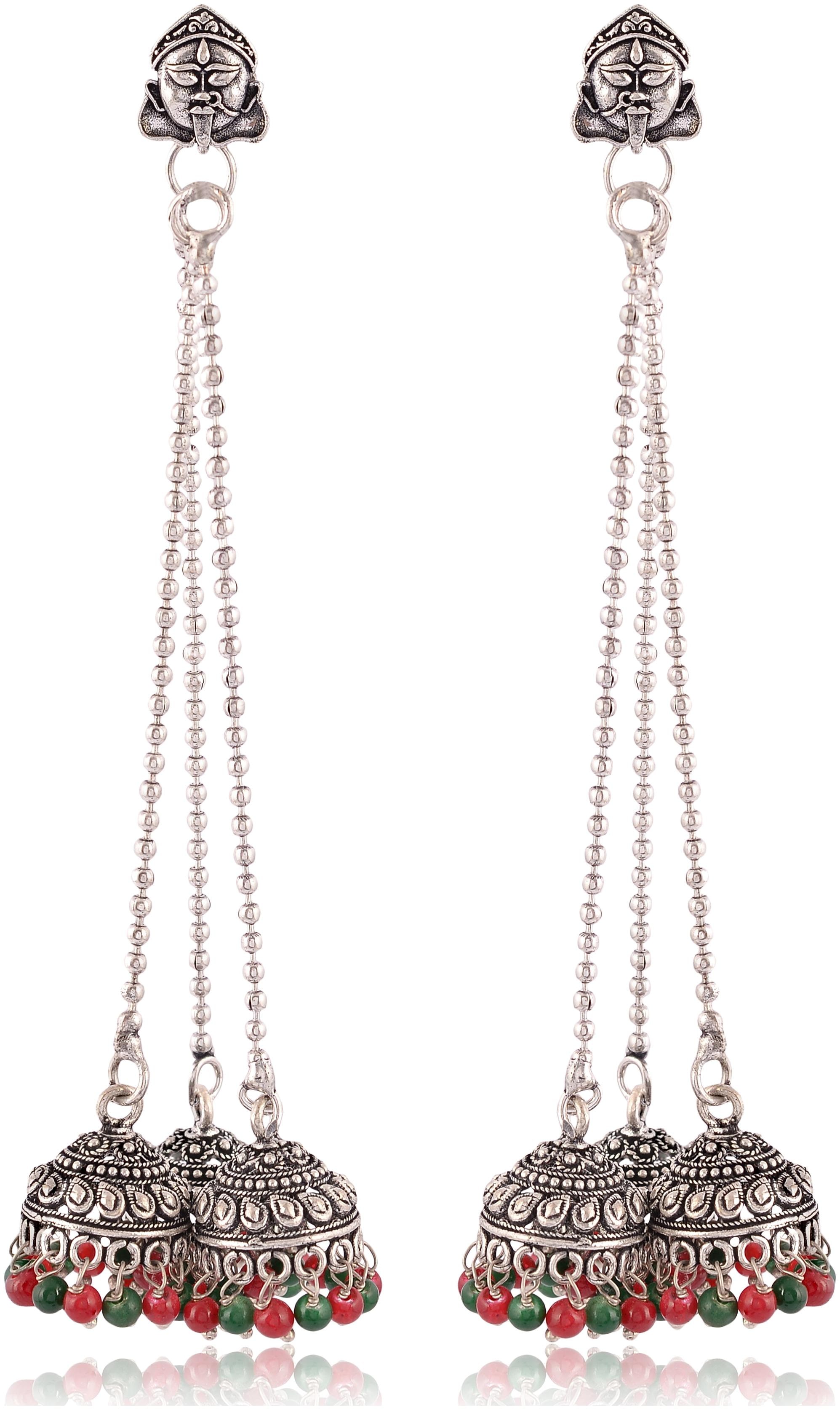 

Fashion for sure Red and Silver Brass Jhumki Earrings For Women (E442)