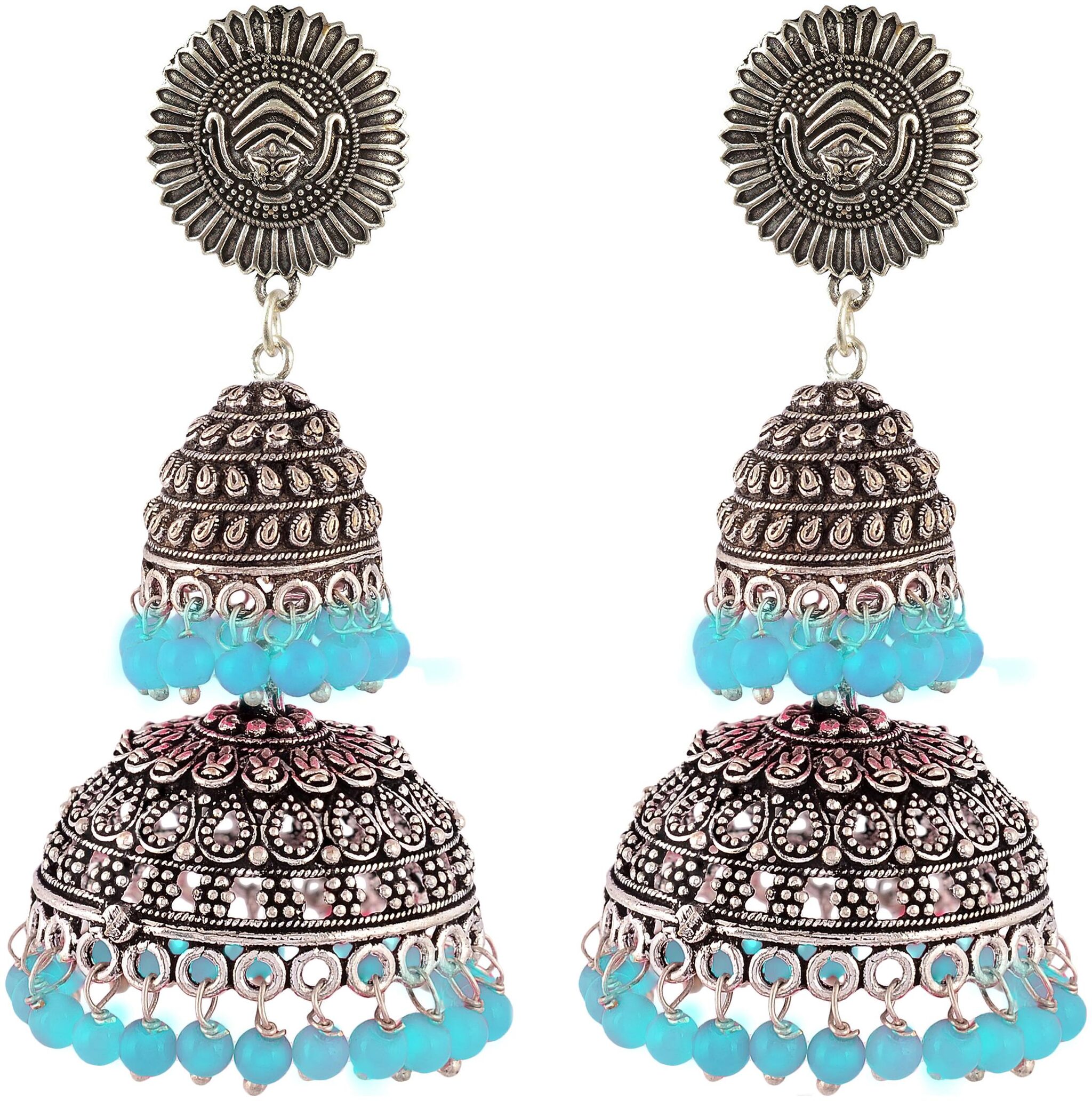 

Fashion for sure Silver and turquoise Brass Jhumki Earrings For Women (E215 turquoise)