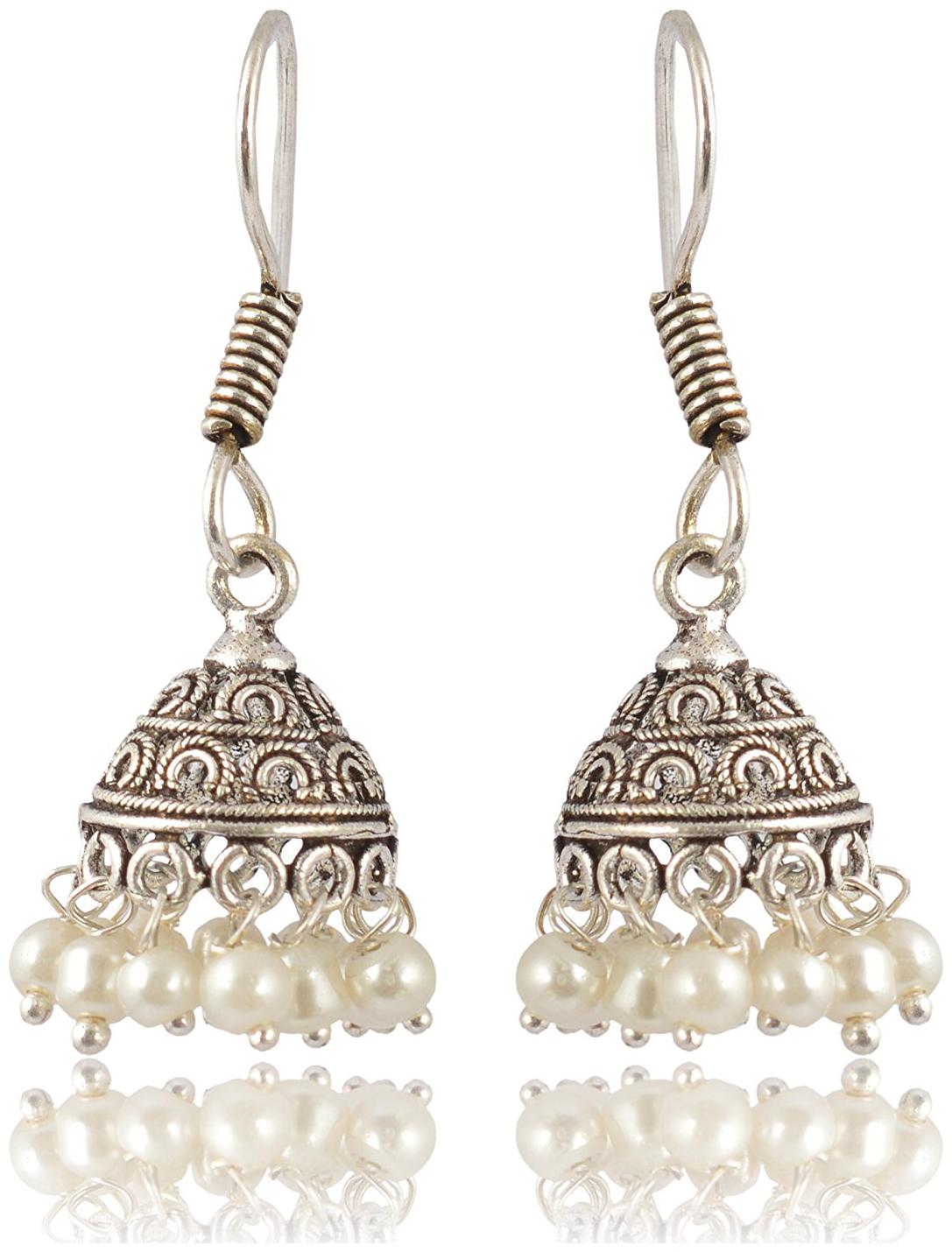 

Fashion For Sure Silver White Brass Jhumki Earrings for Women (E184)