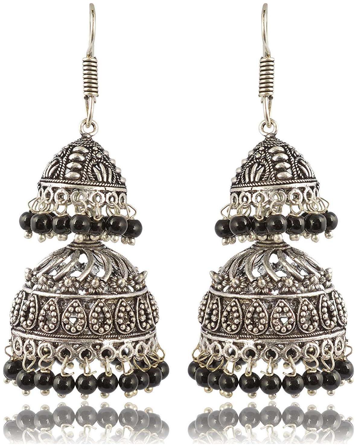 

Fashion For Sure Black and Oxidized Silver Jhumki Earrings for Women (E216)