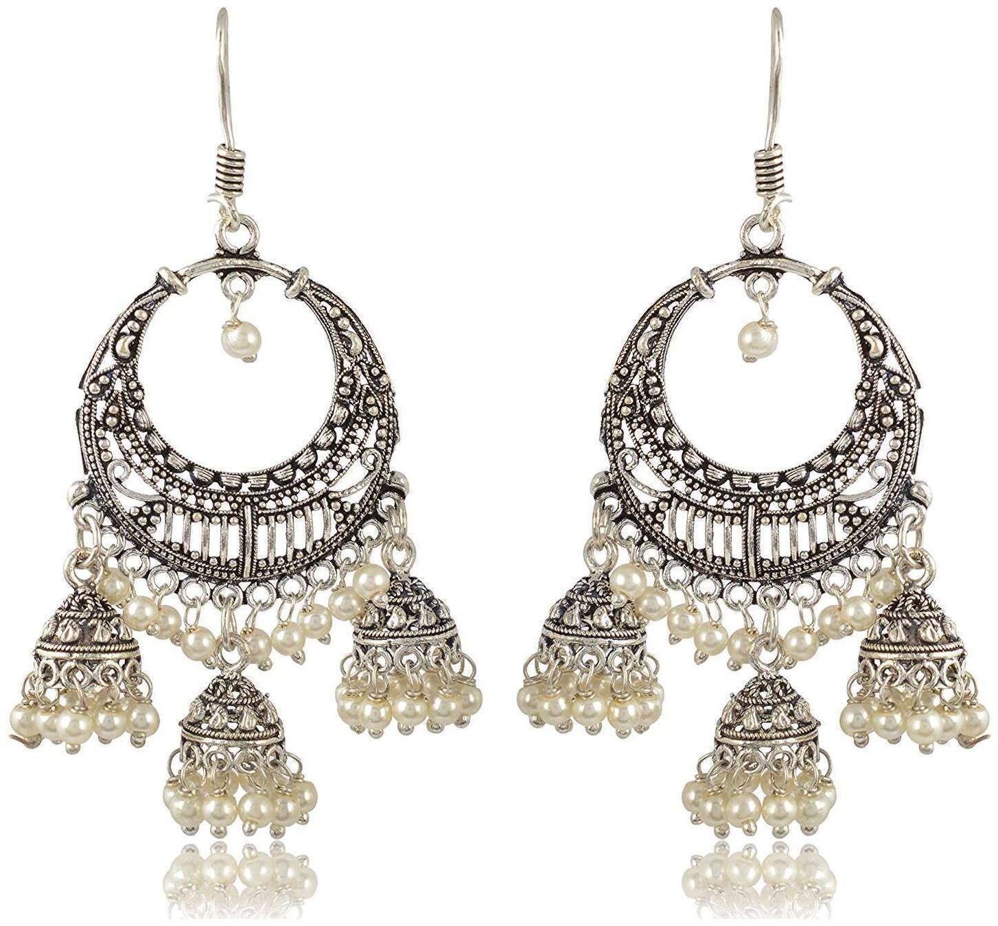 

Fashion For Sure Silver White Brass Jhumki Earrings for Women (E190)