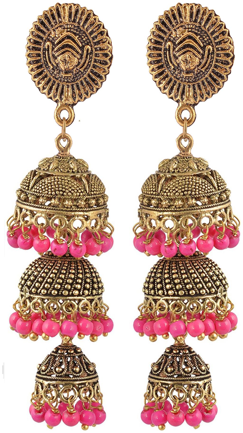 

Fashion For Sure Gold and Pink Oxidized Jhumki Earrings for Women (E209 1)