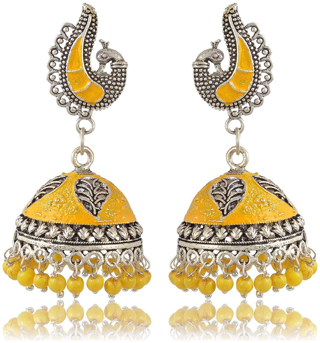 

Fashion For Sure Silver Yellow Brass Jhumki Earrings for Women (E166)