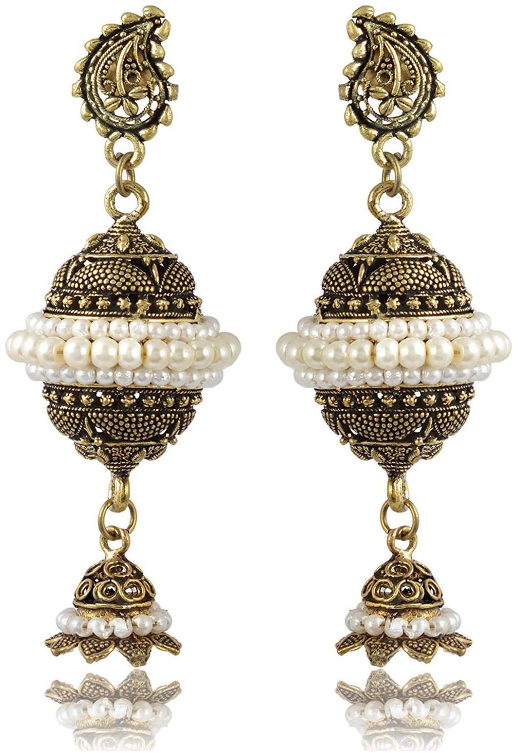 

Fashion For Sure Gold White Brass Jhumki Earrings for Women (E181)