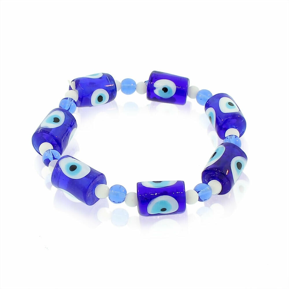 

Fashion Glass Beaded Blue Evil Eye Protection Stretch Bangle Bracelet
