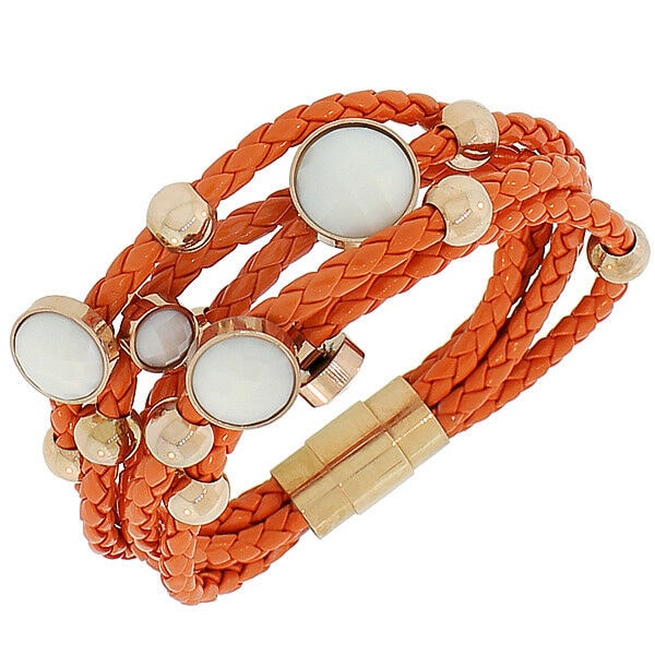 

Fashion Orange Faux PU Leather Yellow Gold-Tone Multi-Row Layer Bracelet