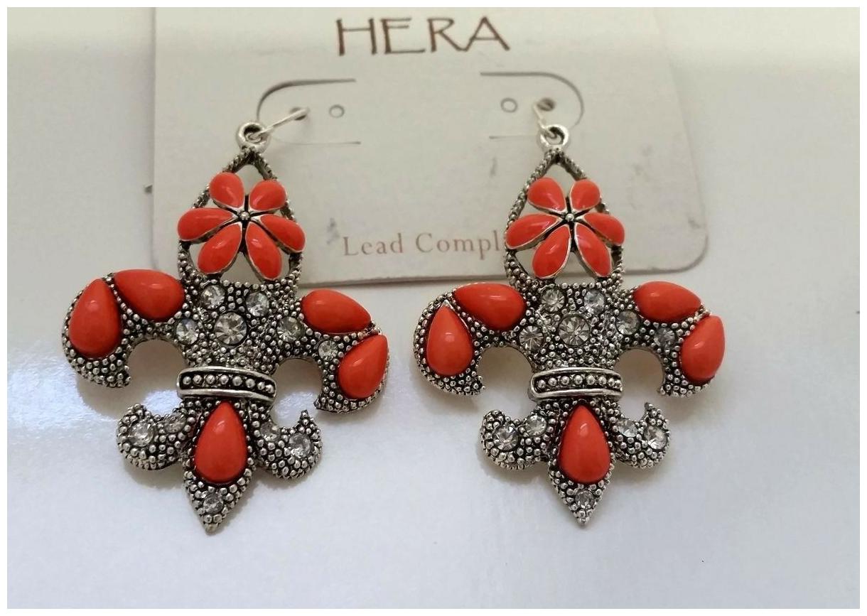 

Fashion Royal Lily Shape Silver metal Coral Enemel Drop Earrings Z4-17 22