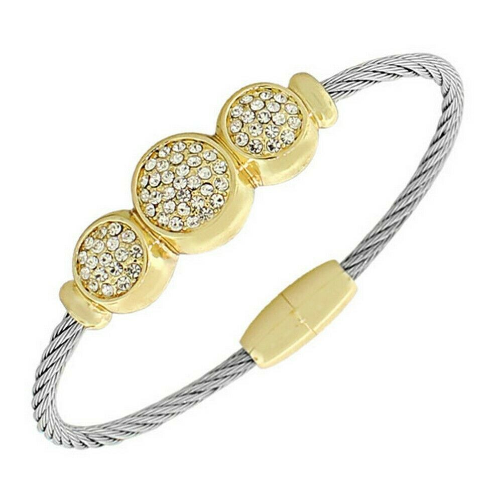 

Fashion Silver Gold-Tone White Cystals CZ Twisted Cable Womens Bangle Bracelet
