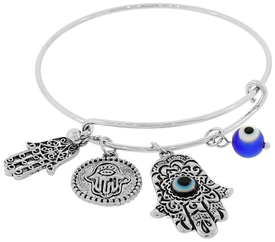 

Fashion Silver-Tone Red Antique Hamsa Evil Eye Protection Adjustable Bracelet