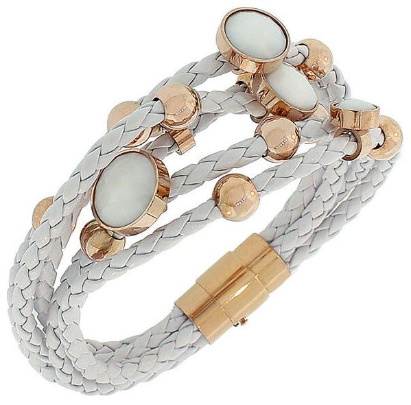 

Fashion White Faux PU Leather Rose Gold-Tone Love Heart Multi-Row Layer Bracelet