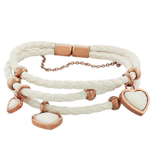 

Fashion White PU Leather Rose Gold-Tone Love Heart Multi-Row Layer Bracelet