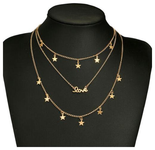 Women Boho Star Love Letter Pendant Chain Choker Necklaces Fashion Party Jewelry