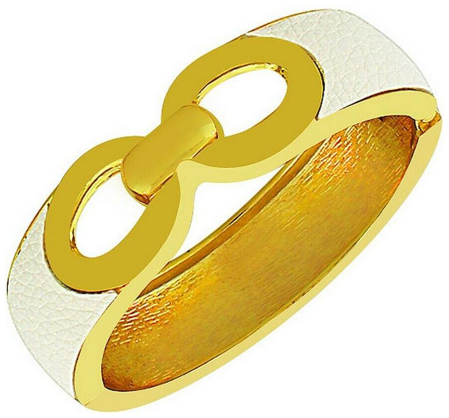 

Fashion Yellow Gold-Tone Faux White Leather Womens Bangle Bracelet with Clasp