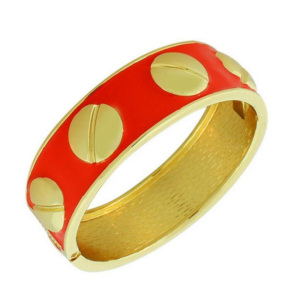

Fashion Yellow Gold-Tone Red Orange Enamel Womens Bangle Bracelet