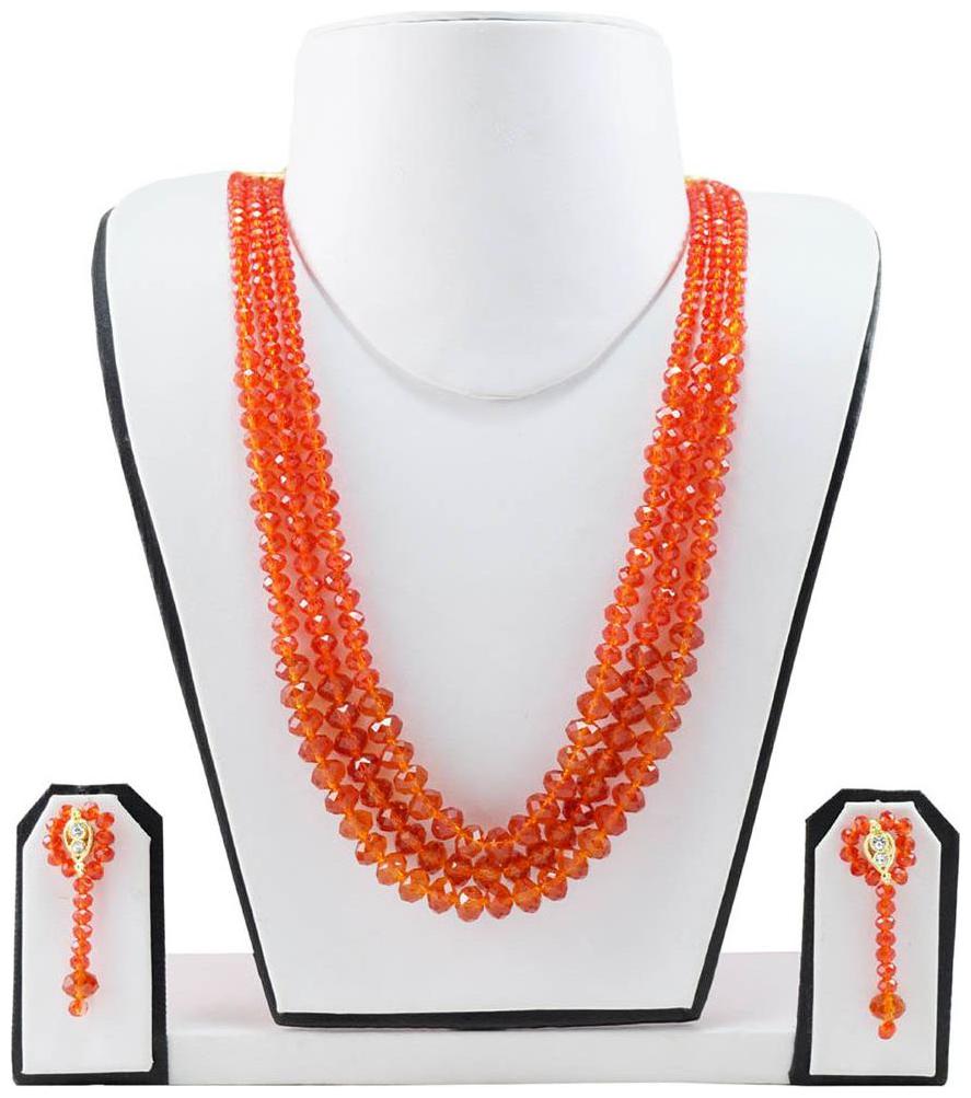 

Fashionvalley Orange Crystal Beads 3 Row Necklace Set for Women