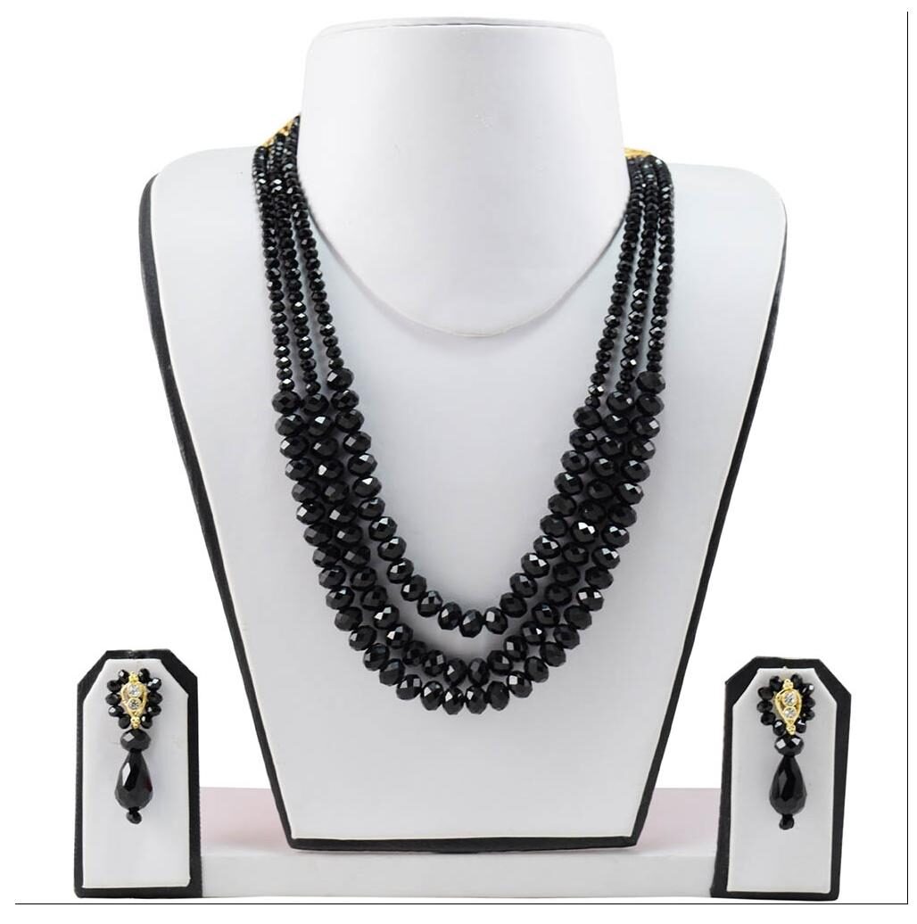 

Fashionvalley Black Crystal Beads 3 Row Necklace