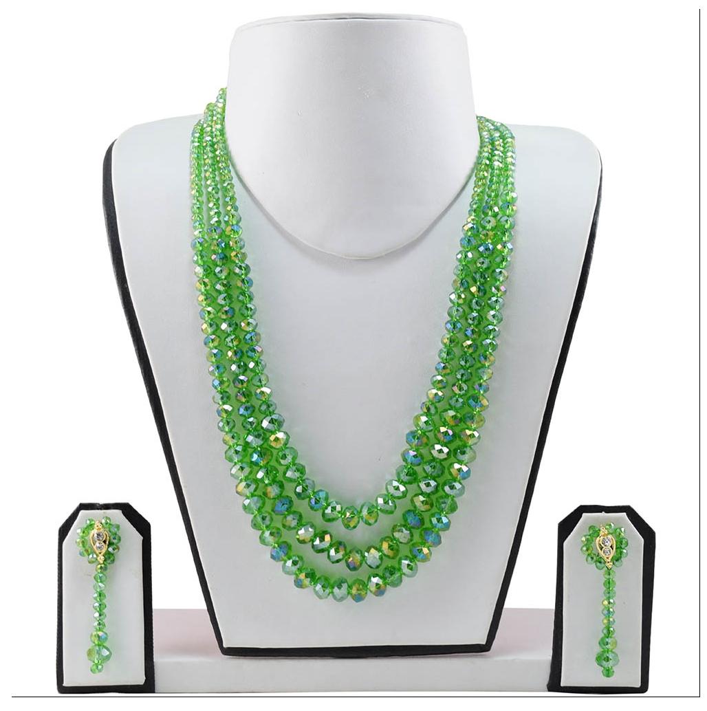 

Fashionvalley Green Crystal Beads 3 Row Necklace