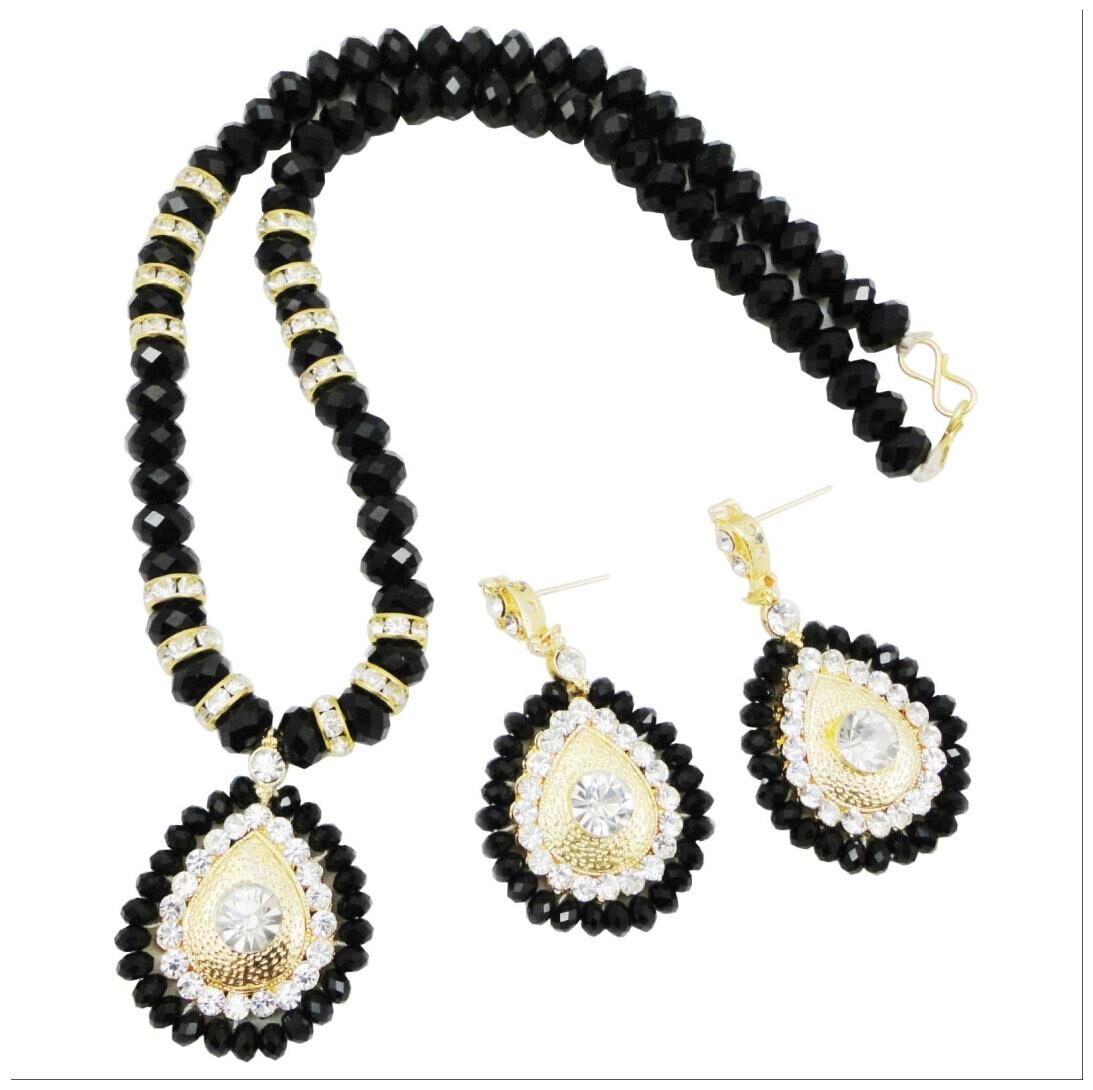 

Fashionvalley Black Crystal Beads With Diamond Stone Pendant