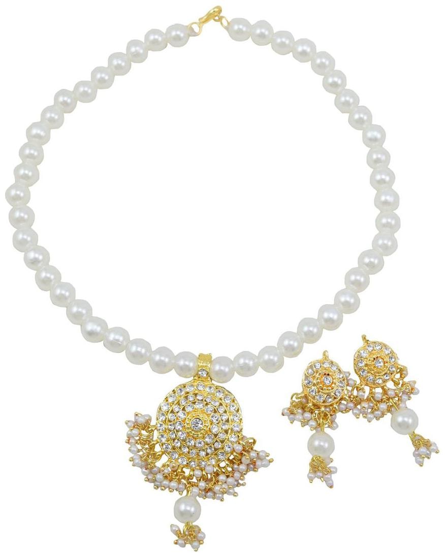 

Fashionvalley White Pearls Diamond Stone Pendant Necklace Set