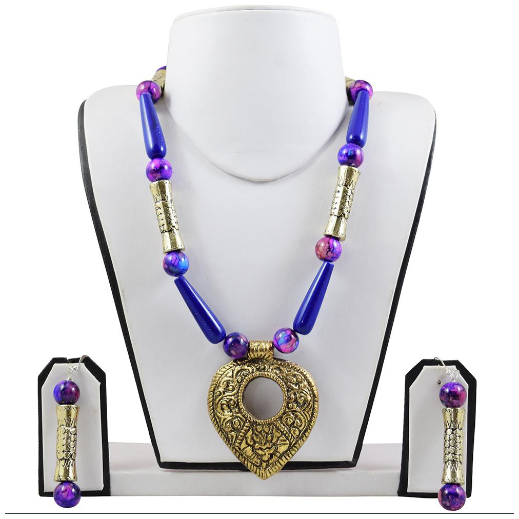 

Fashionvalley Blue Beads Designer Antique Necklace Set