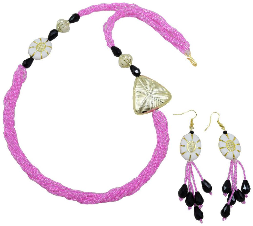 

Fashionvalley Pink Jeko moti Designer Necklace Earrings for Girls Women