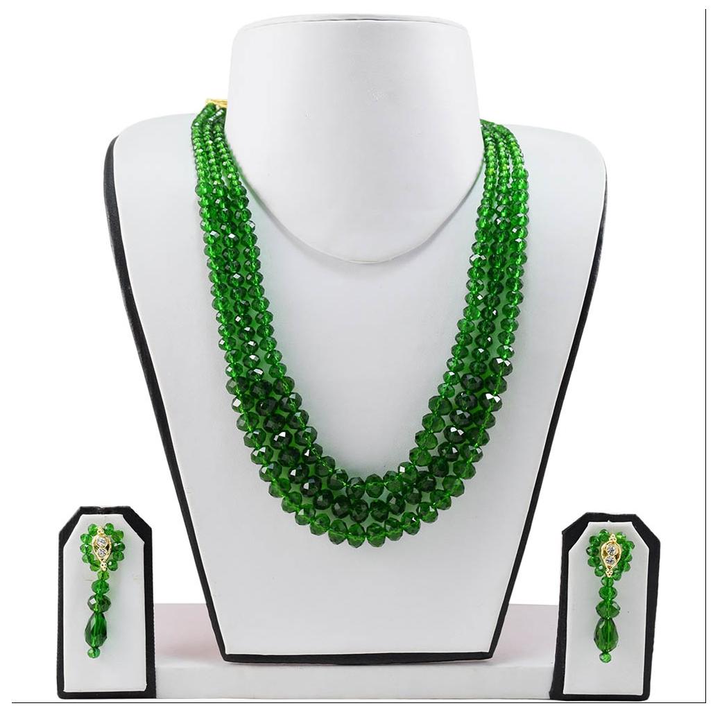 

Fashionvalley Green Crystal Beads 3 Row Necklace
