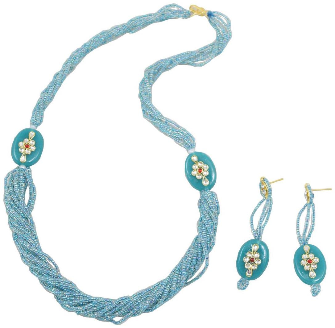 

Fashionvalley Sky Blue Jeko moti Multi Strand Necklace Earrings