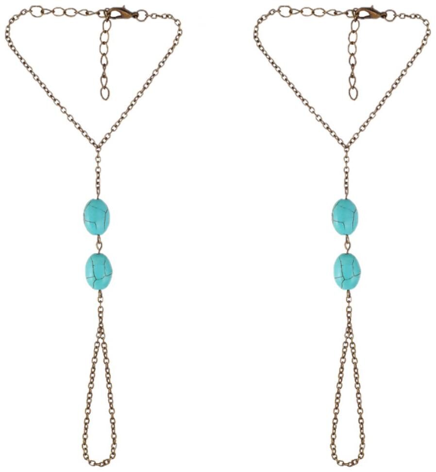 

FemNmas Blue Bead Gold Tone Ring Bracelet for Women and Girls (Pair)