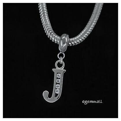 Fine Sterling Silver CZ Initial Letter J European Charm Bracelet Stopper #94226 Fine Sterling Silver CZ Initial Letter J European Charm Bracelet Stopper #94226