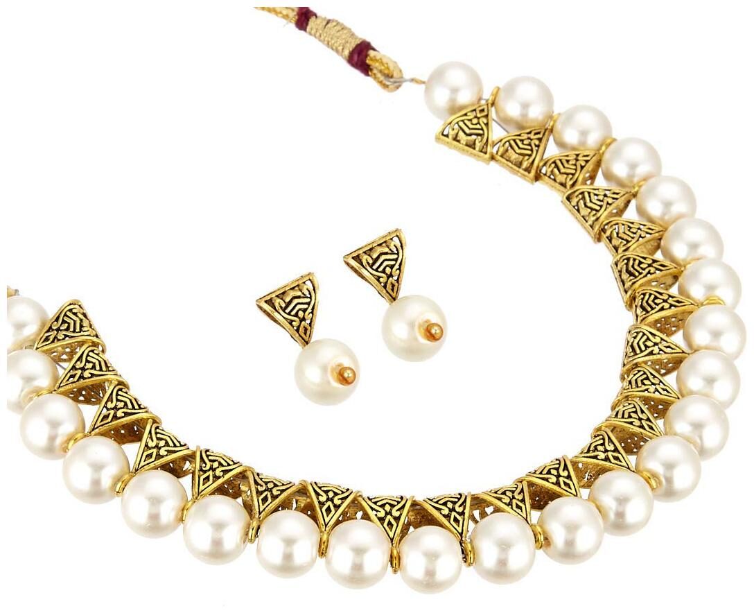 

Fintan Handmade White Pearl Choker Traditional Necklace Set With Earrings For Girls And Women