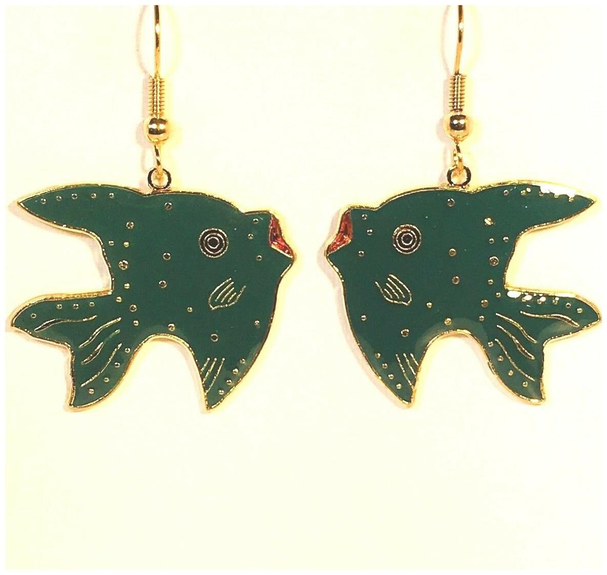

FISH EARRINGS Dangle (drop) Green Blue Aqua Black Fun Gold Plate Factory Prices