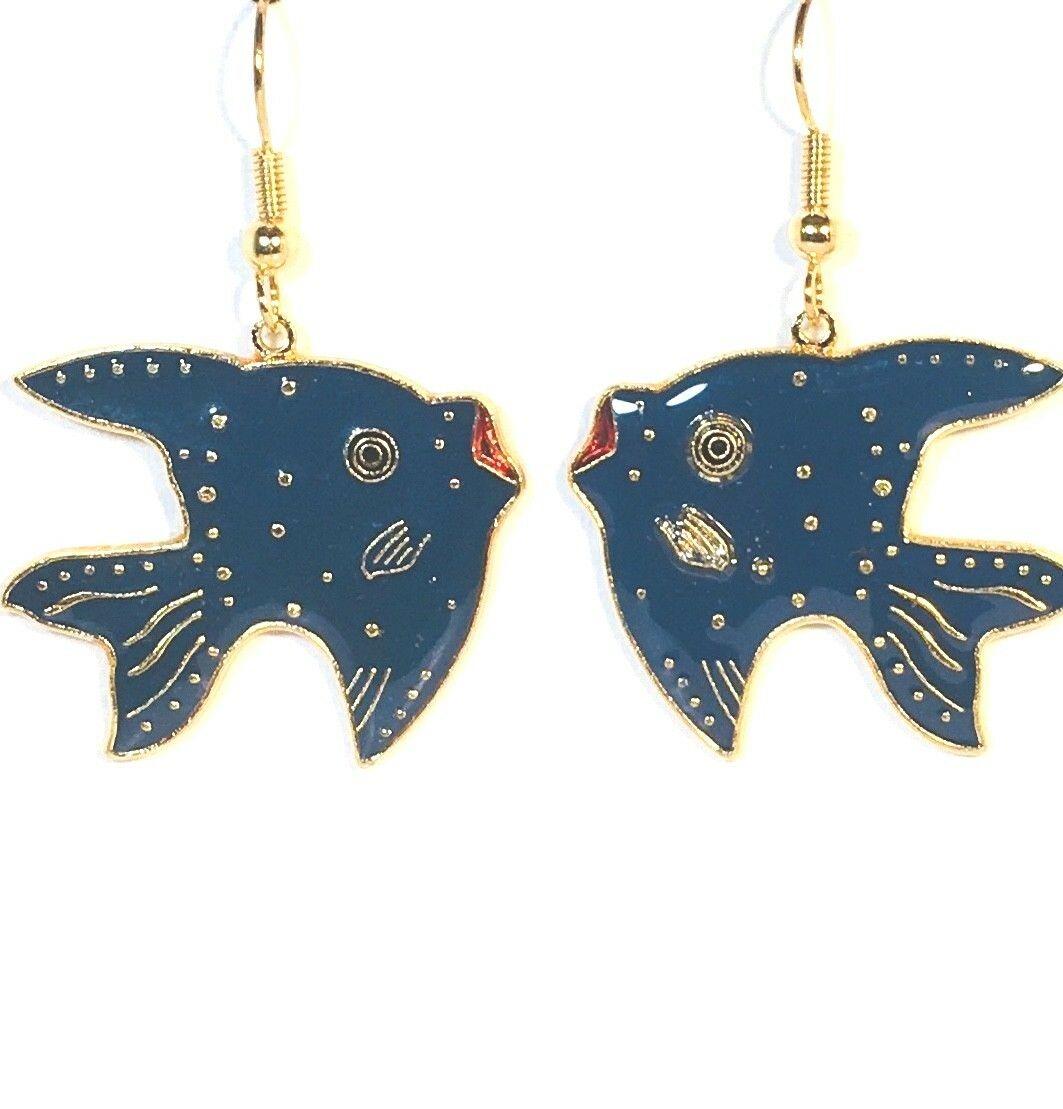 

FISH EARRINGS Dangle (drop) Green Blue Aqua Black Fun Gold Plate Factory Prices