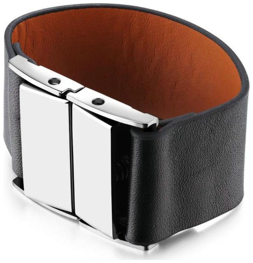

Flat black pure Leather with finished silver lock Bracelet H13