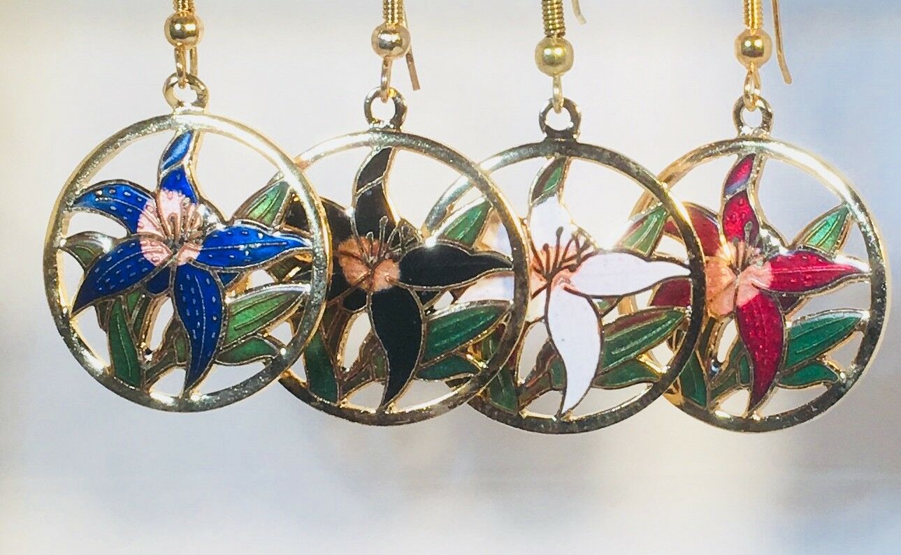 

Floral Dangle Earrings Stefano Vintage new Cloisonne Gold Plate Factory Prices