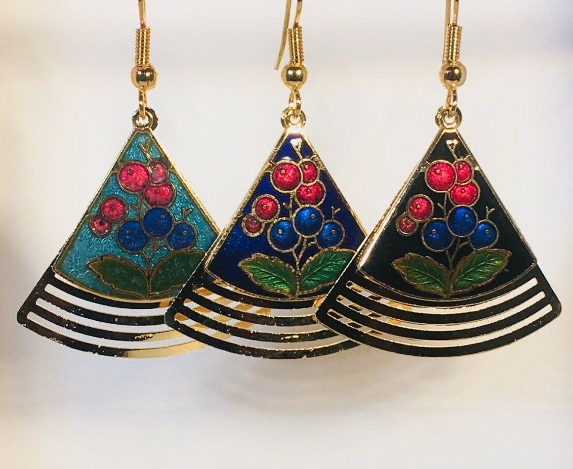 

FLORAL Dangle Earrings Stefano Vintage new Cloisonne Silver Plate Factory Prices