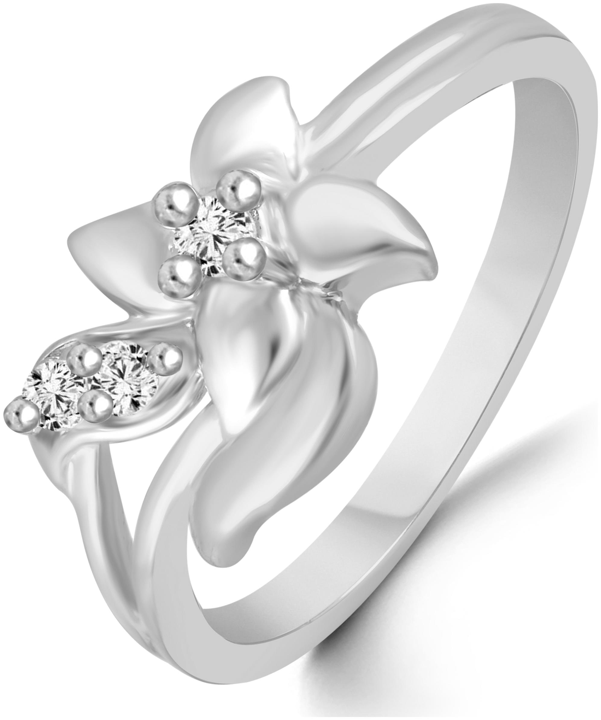 

Floral Diamond Studded Rhodium Plated Alloy Brass Cubic Zirconia Finger Ring for Women Girls